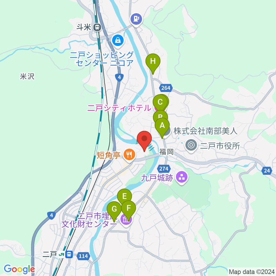 二戸市民文化会館周辺のホテル一覧地図