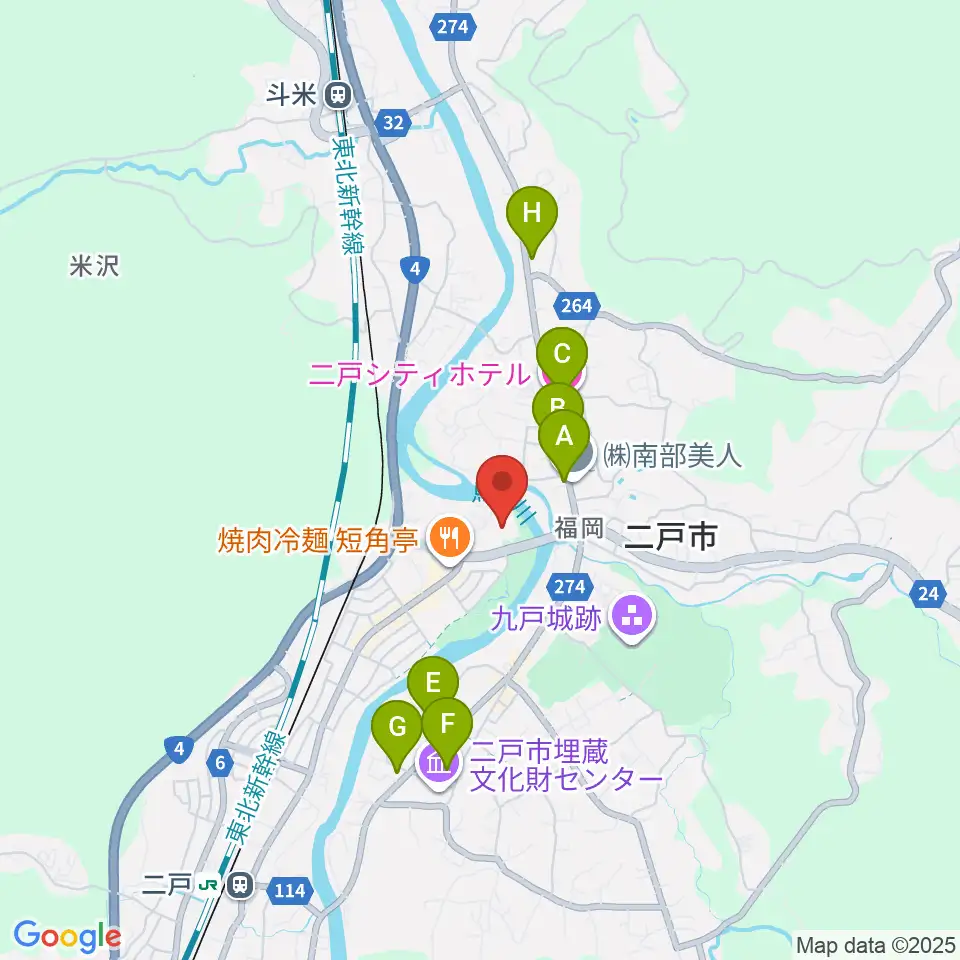 二戸市民文化会館周辺のホテル一覧地図