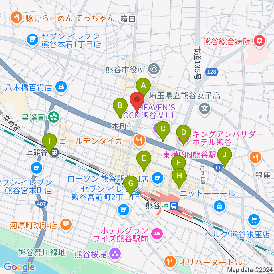 熊谷ジャンゴ周辺のホテル一覧地図