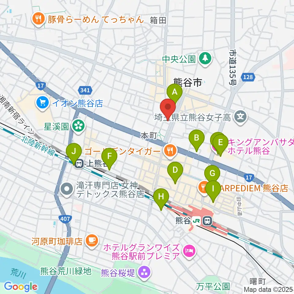 熊谷ジャンゴ周辺のホテル一覧地図