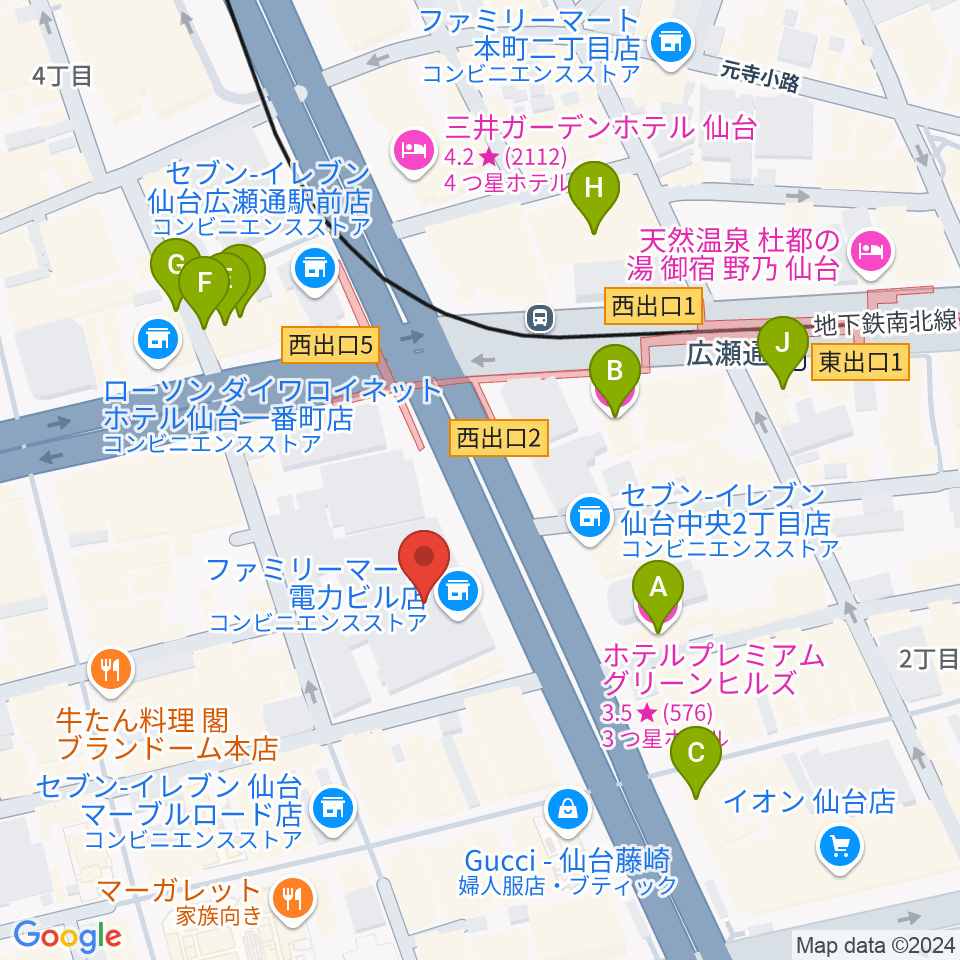 仙台電力ホール周辺のホテル一覧地図