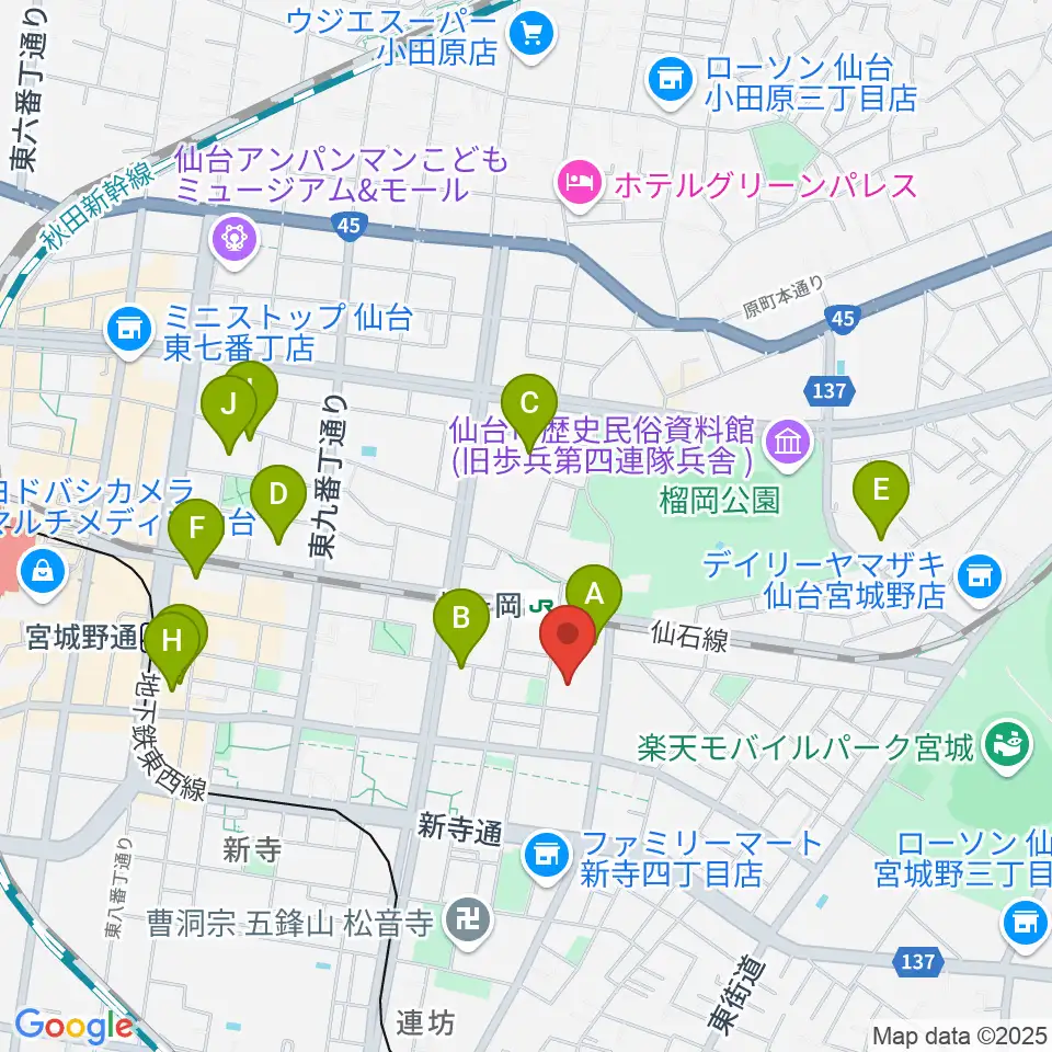 仙台サンプラザホール周辺のホテル一覧地図