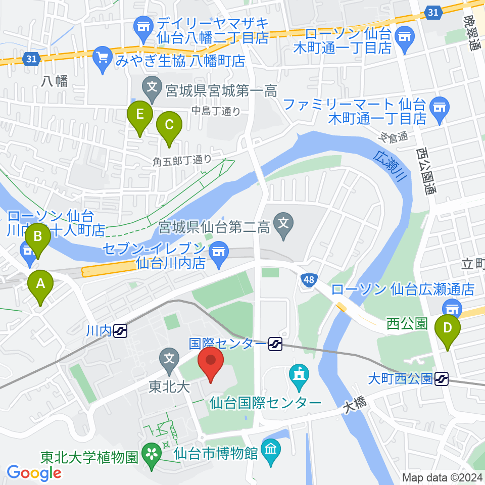 東北大学百周年記念会館 川内萩ホール周辺のホテル一覧地図