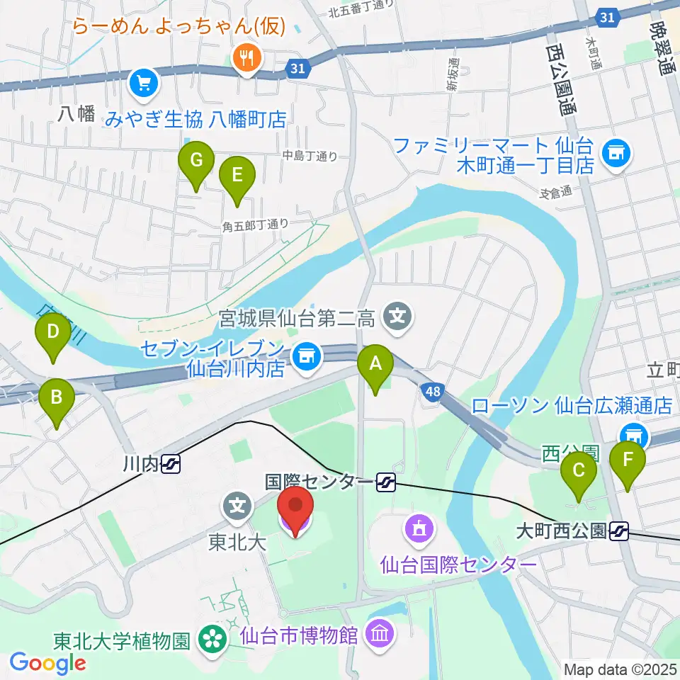 東北大学百周年記念会館 川内萩ホール周辺のホテル一覧地図