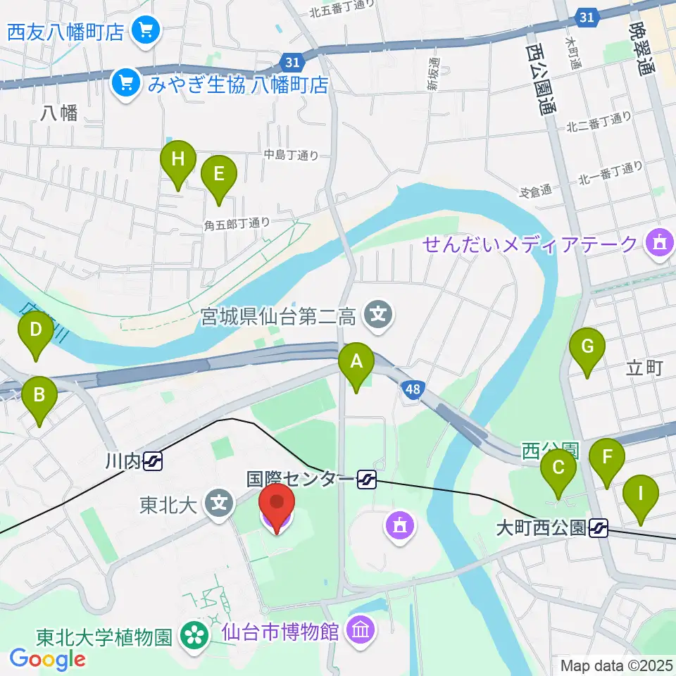 東北大学百周年記念会館 川内萩ホール周辺のホテル一覧地図