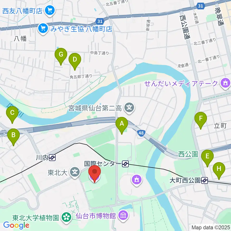 東北大学百周年記念会館 川内萩ホール周辺のホテル一覧地図