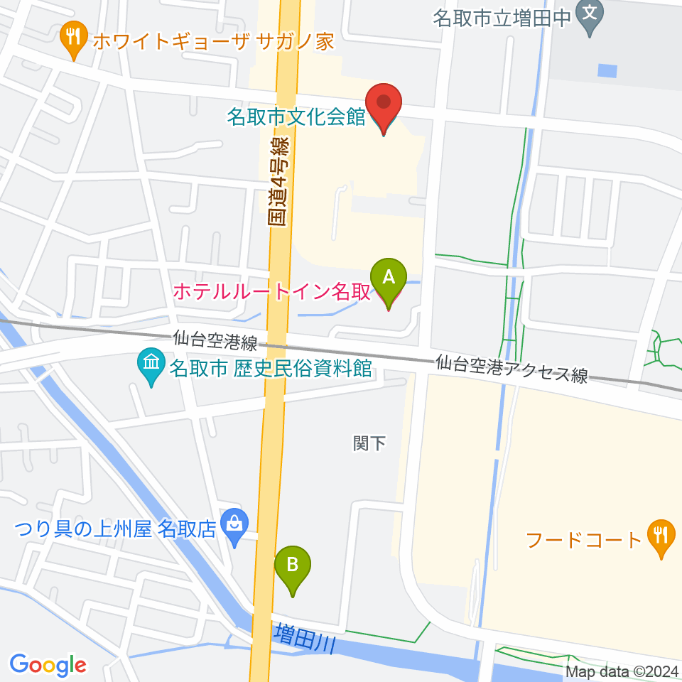 名取市文化会館周辺のホテル一覧地図