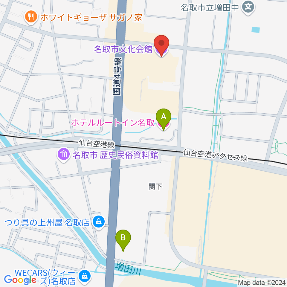 名取市文化会館周辺のホテル一覧地図