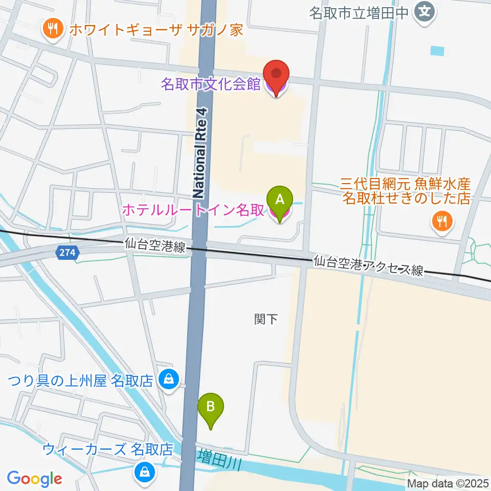 名取市文化会館周辺のホテル一覧地図