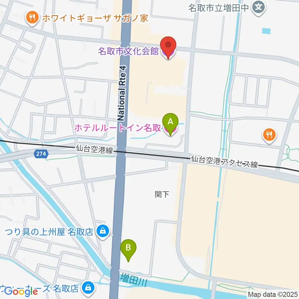 名取市文化会館周辺のホテル一覧地図