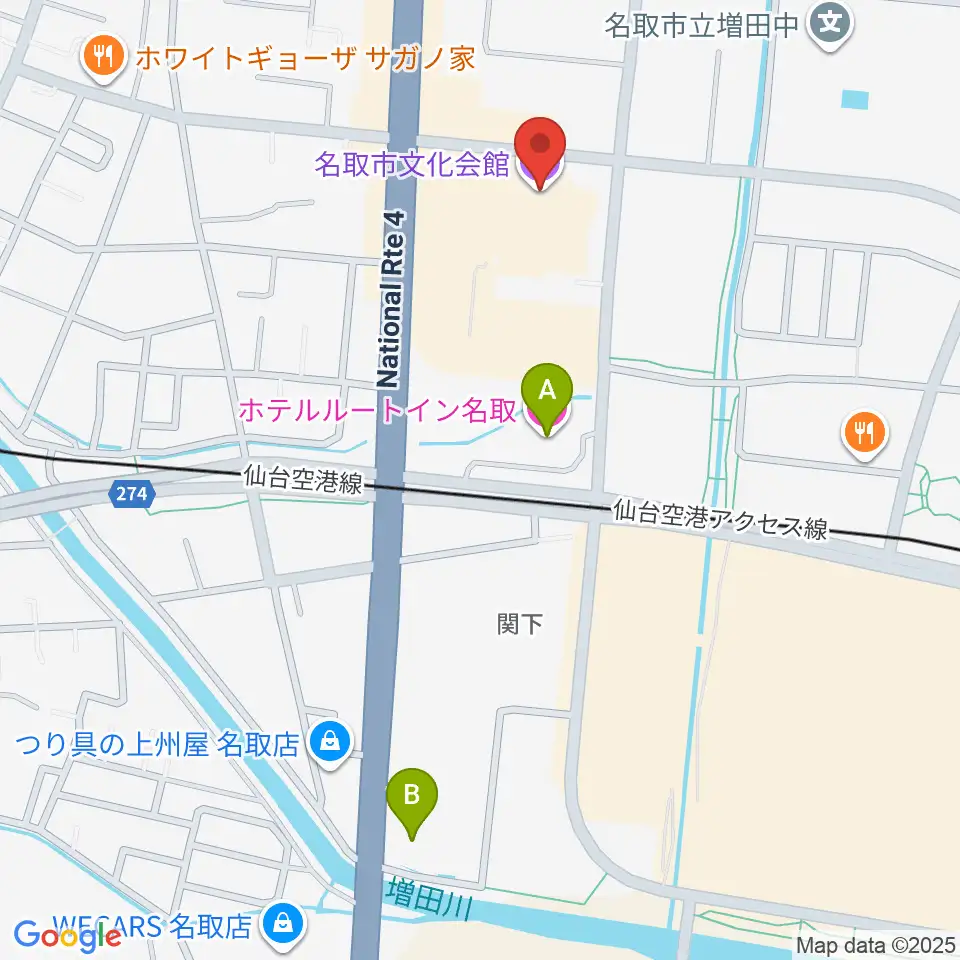 名取市文化会館周辺のホテル一覧地図
