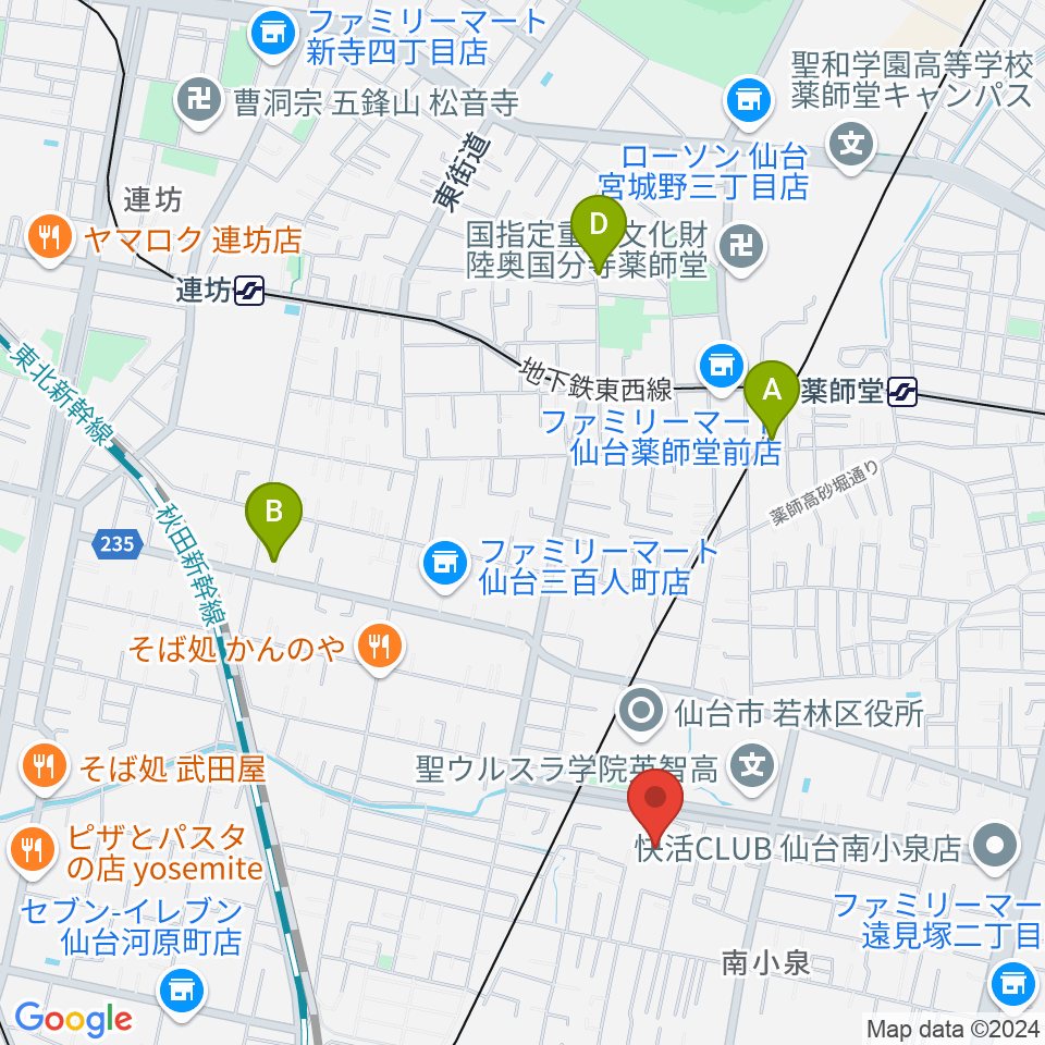 若林区文化センター周辺のホテル一覧地図