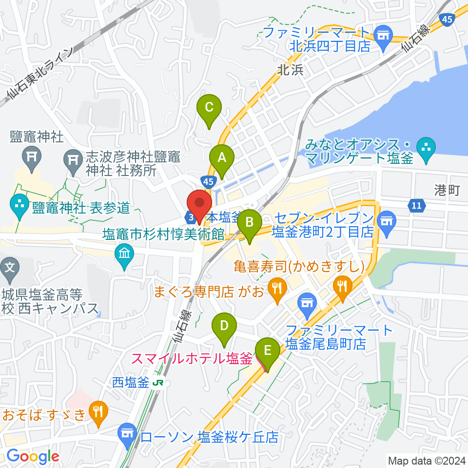 塩竈市民交流センター遊ホール周辺のホテル一覧地図