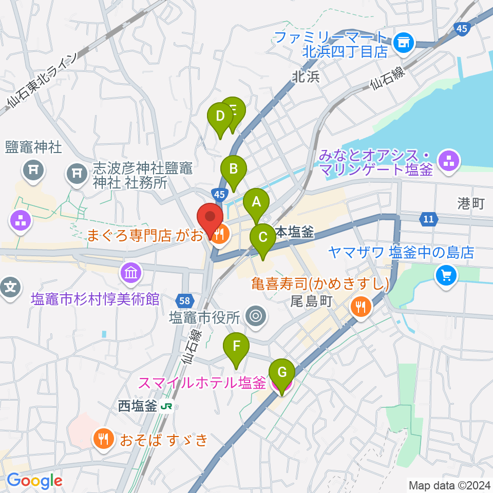 塩竈市民交流センター遊ホール周辺のホテル一覧地図