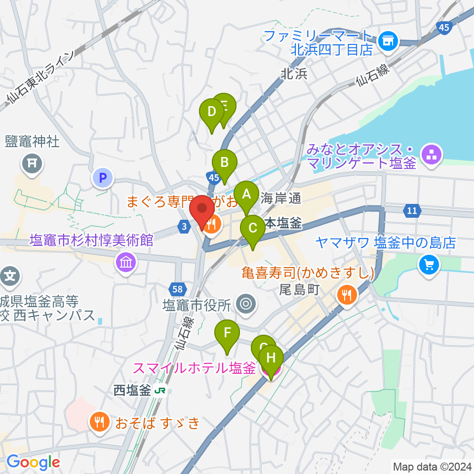 塩竈市民交流センター遊ホール周辺のホテル一覧地図