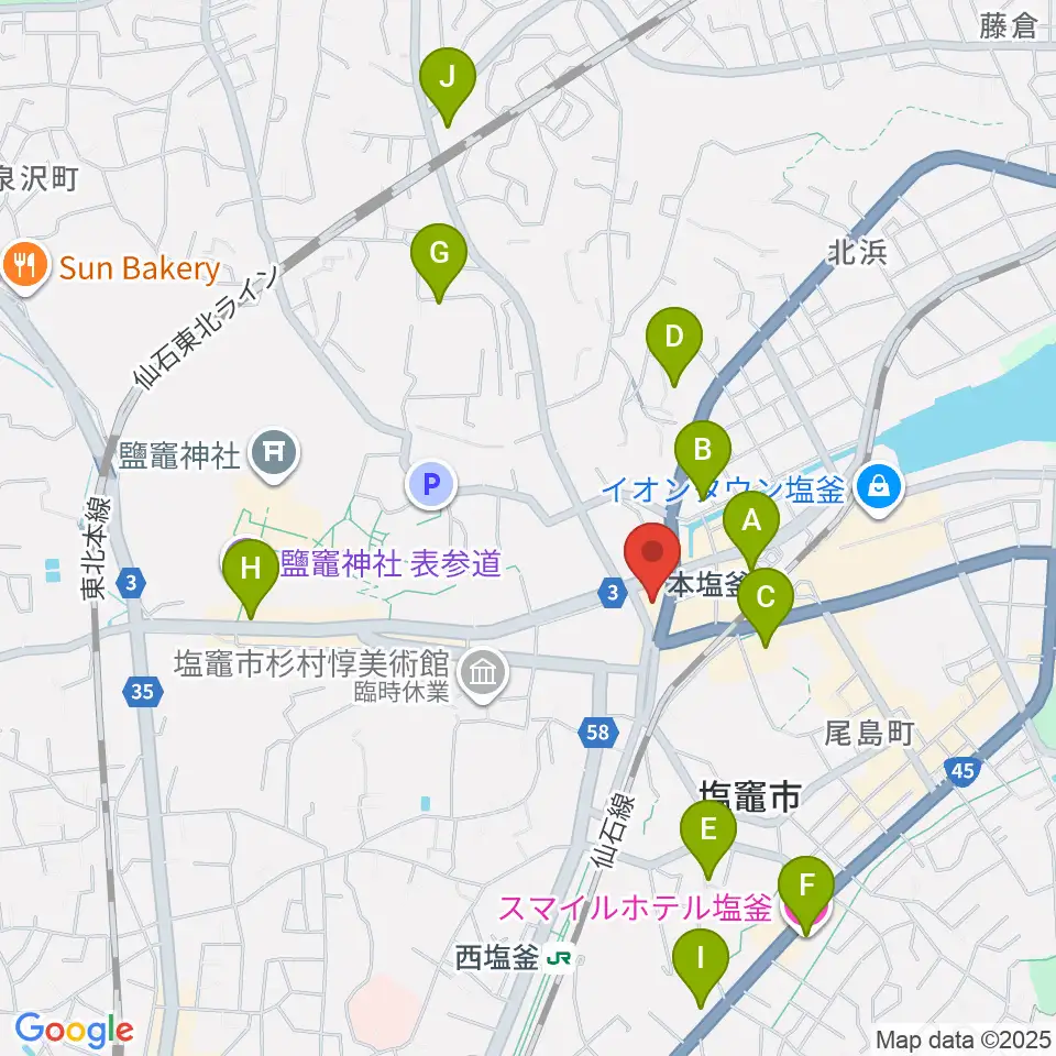 塩竈市民交流センター遊ホール周辺のホテル一覧地図