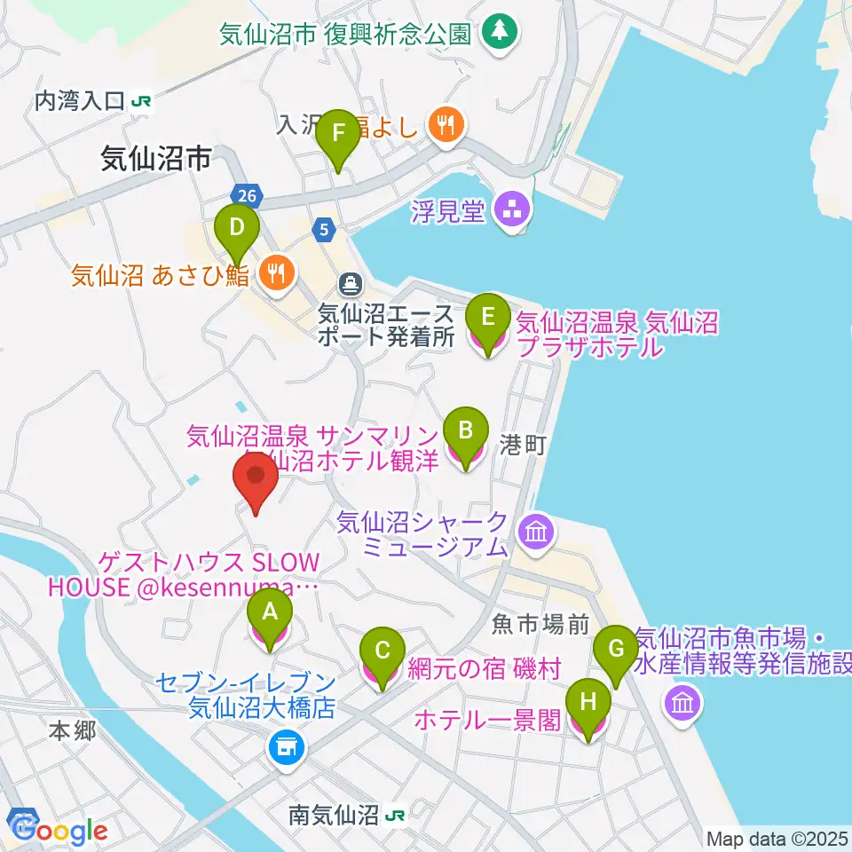 気仙沼市民会館周辺のホテル一覧地図