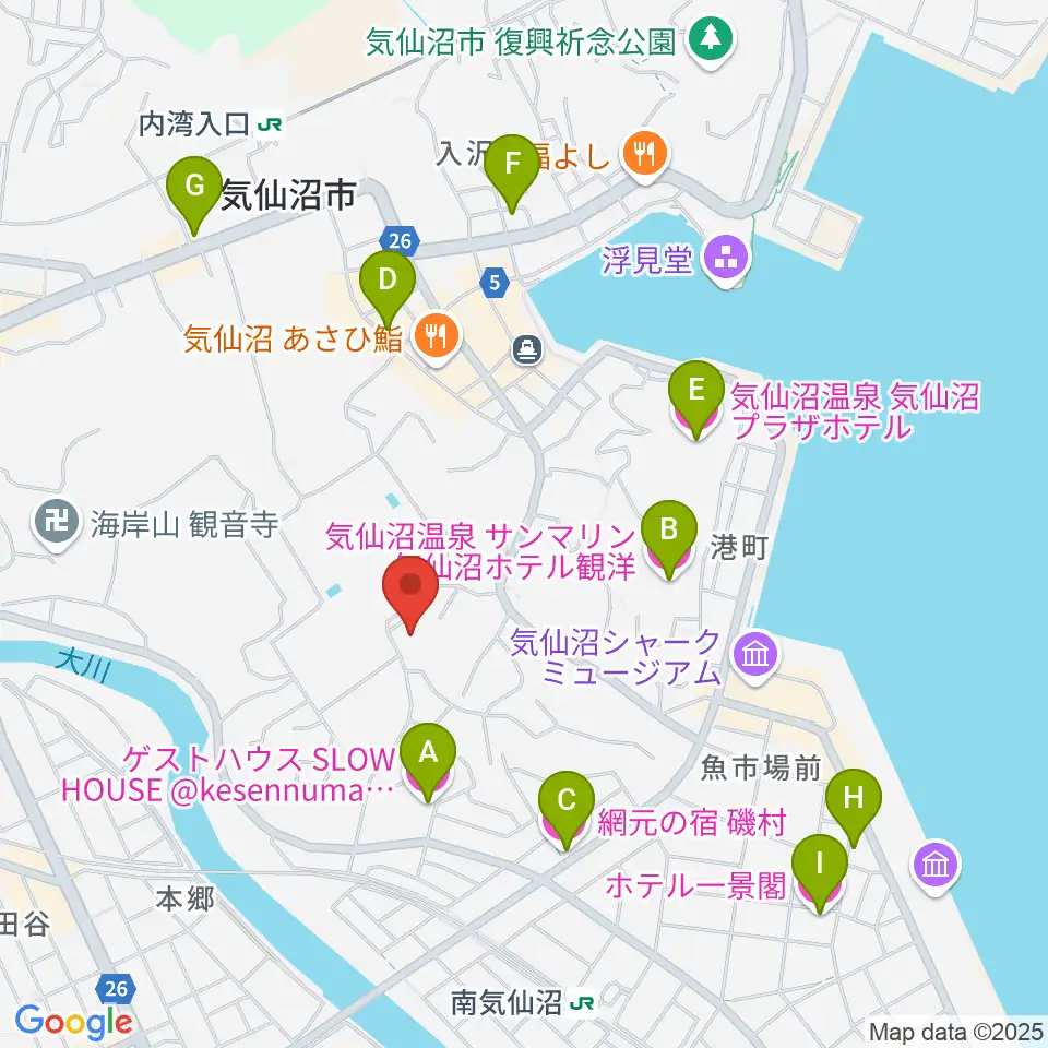 気仙沼市民会館周辺のホテル一覧地図