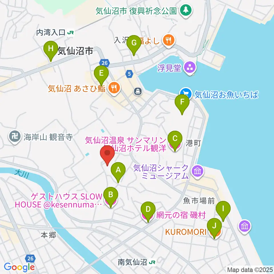 気仙沼市民会館周辺のホテル一覧地図