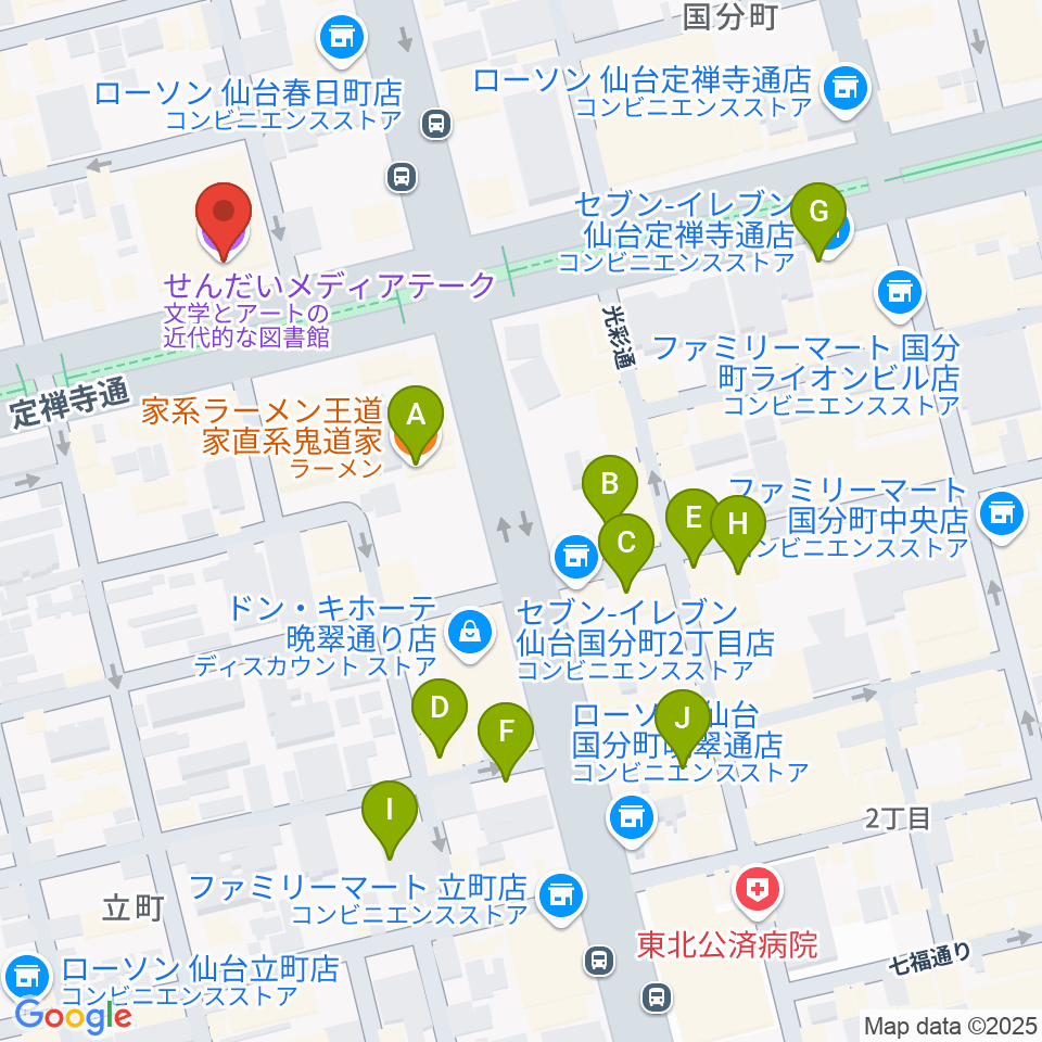 せんだいメディアテーク周辺のホテル一覧地図