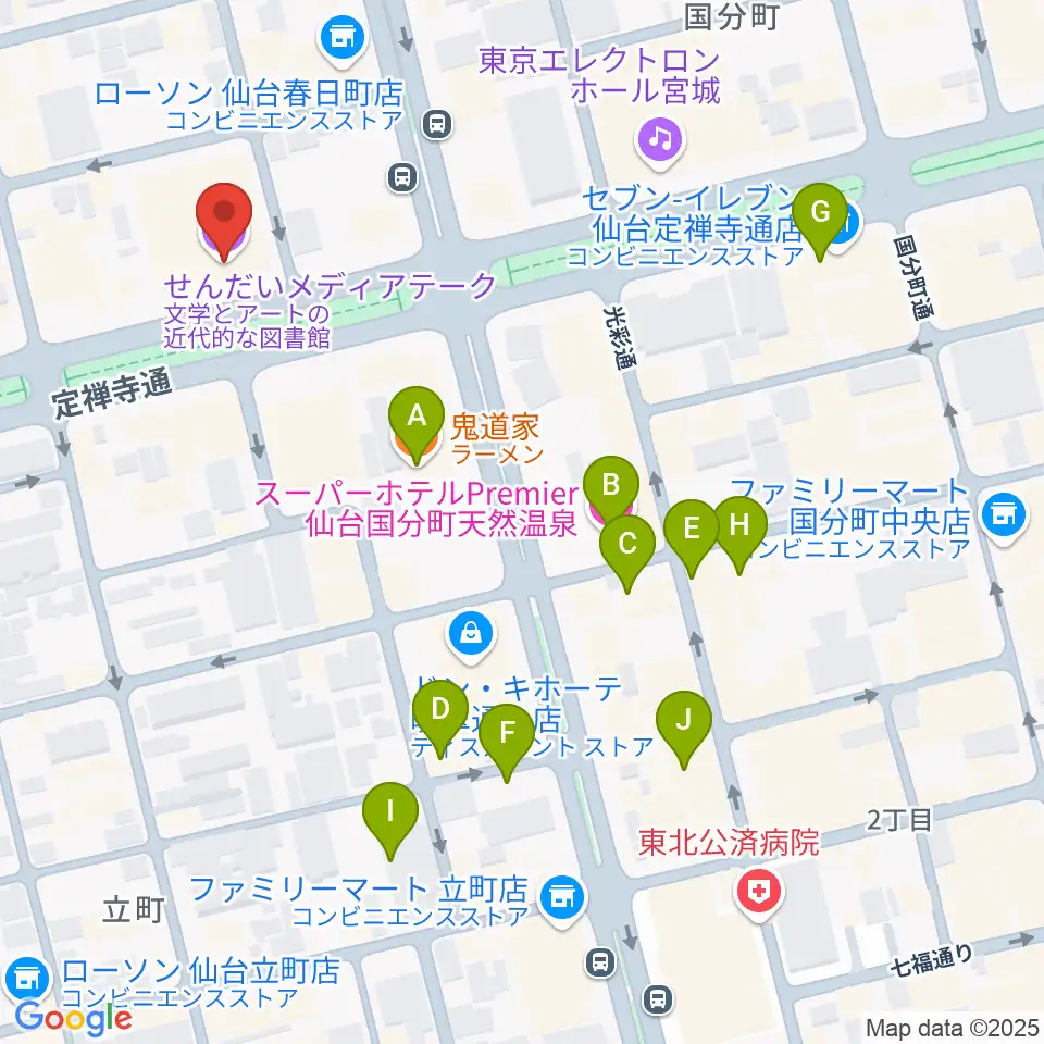 せんだいメディアテーク周辺のホテル一覧地図
