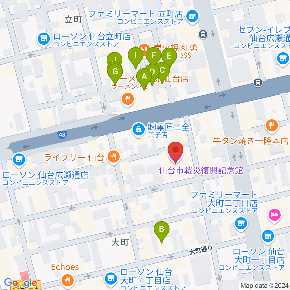 仙台市戦災復興記念館周辺のホテル一覧地図