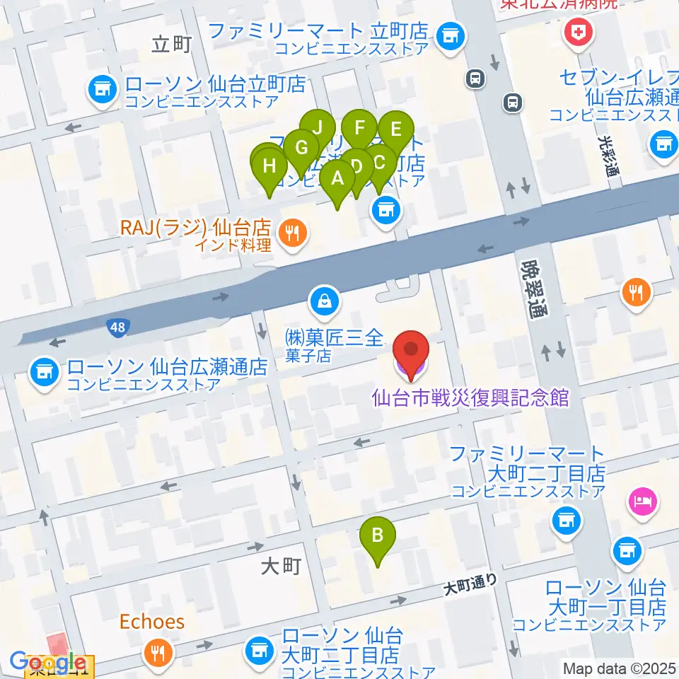 仙台市戦災復興記念館周辺のホテル一覧地図