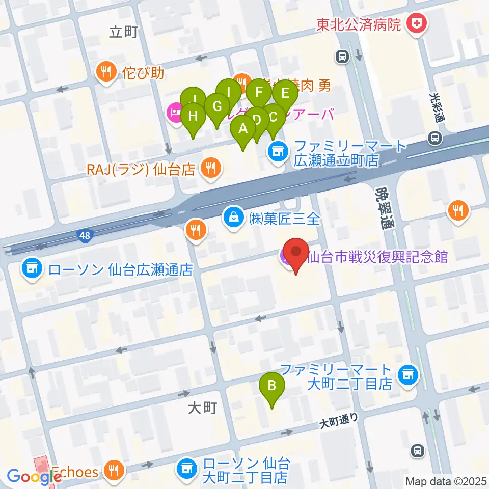 仙台市戦災復興記念館周辺のホテル一覧地図