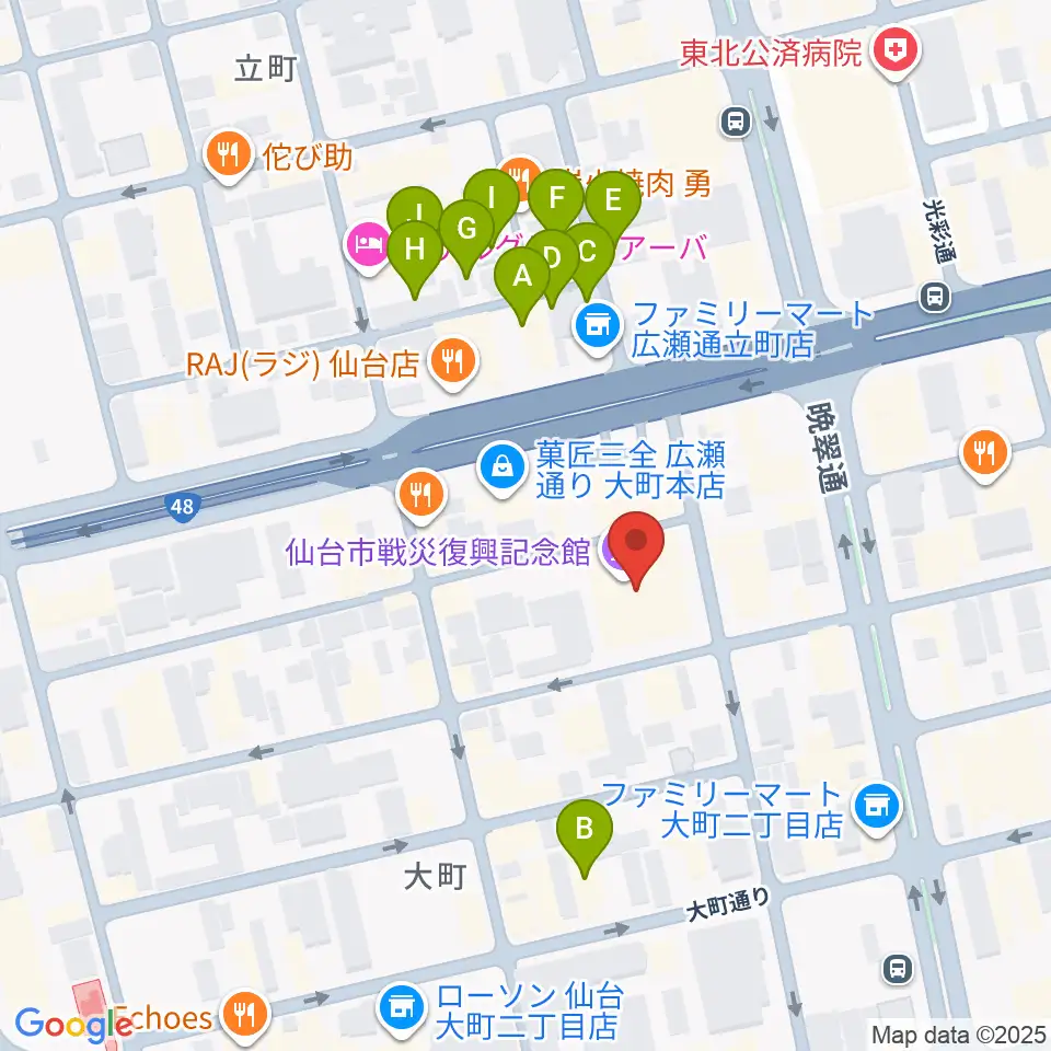 仙台市戦災復興記念館周辺のホテル一覧地図