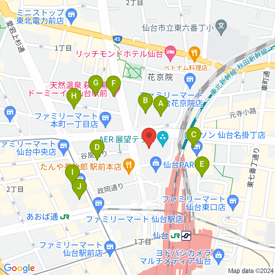 仙台市中小企業活性化センター周辺のホテル一覧地図