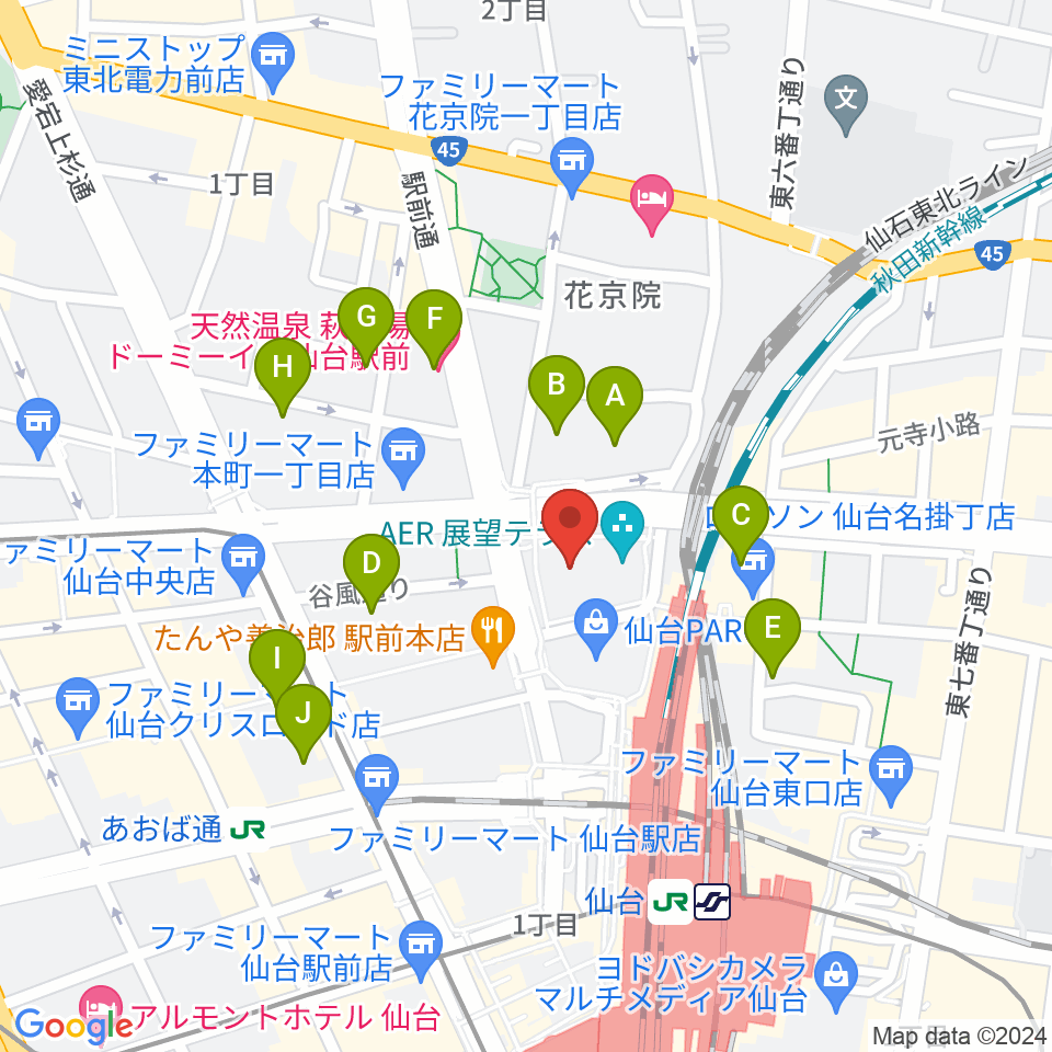 仙台市中小企業活性化センター周辺のホテル一覧地図