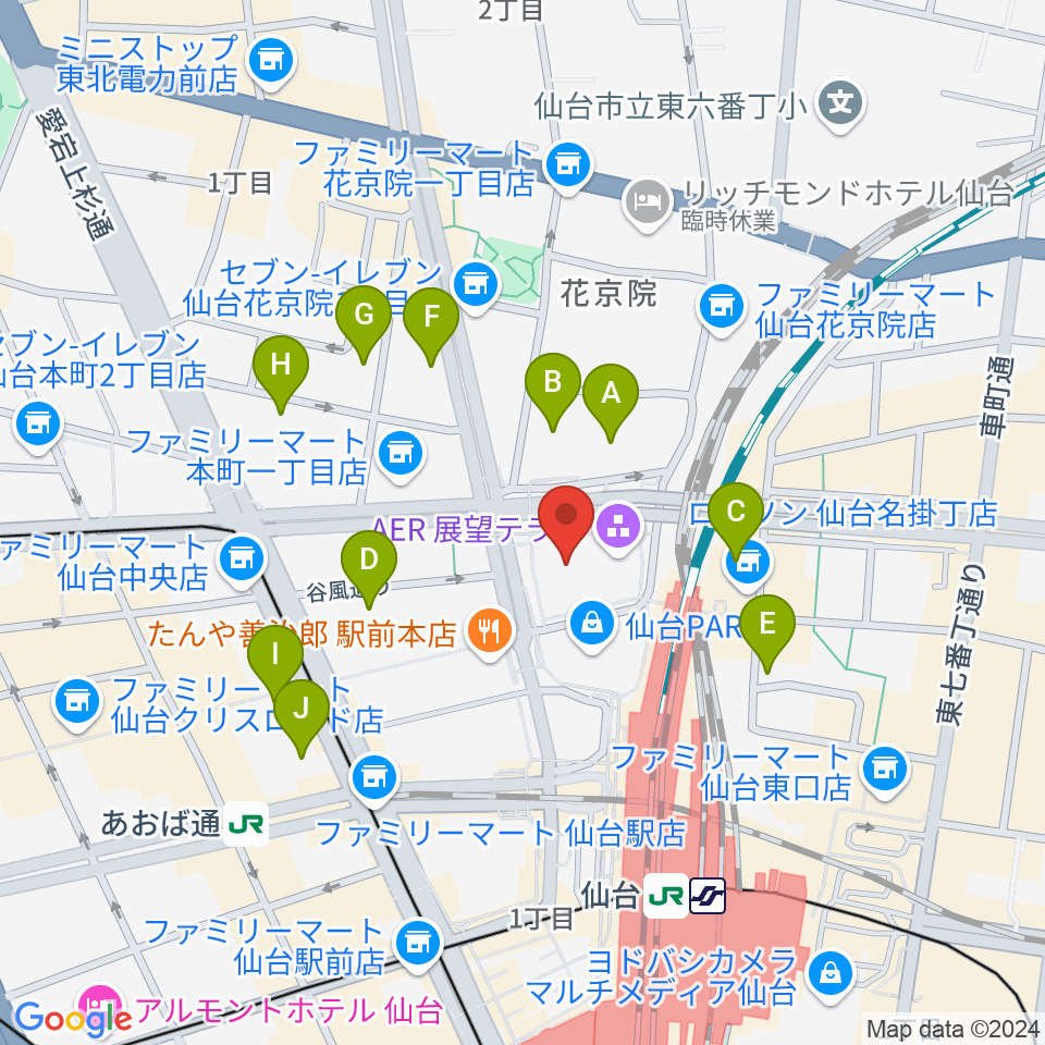 仙台市中小企業活性化センター周辺のホテル一覧地図