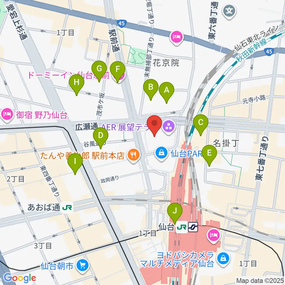 仙台市中小企業活性化センター周辺のホテル一覧地図