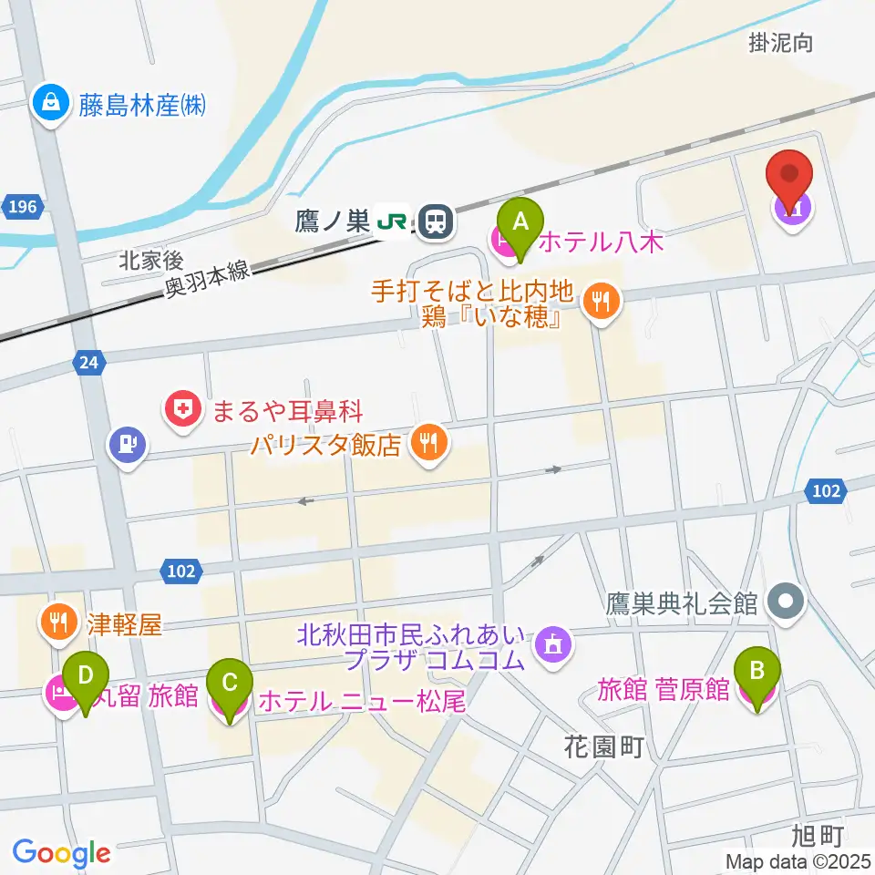 北秋田市文化会館ファルコン周辺のホテル一覧地図