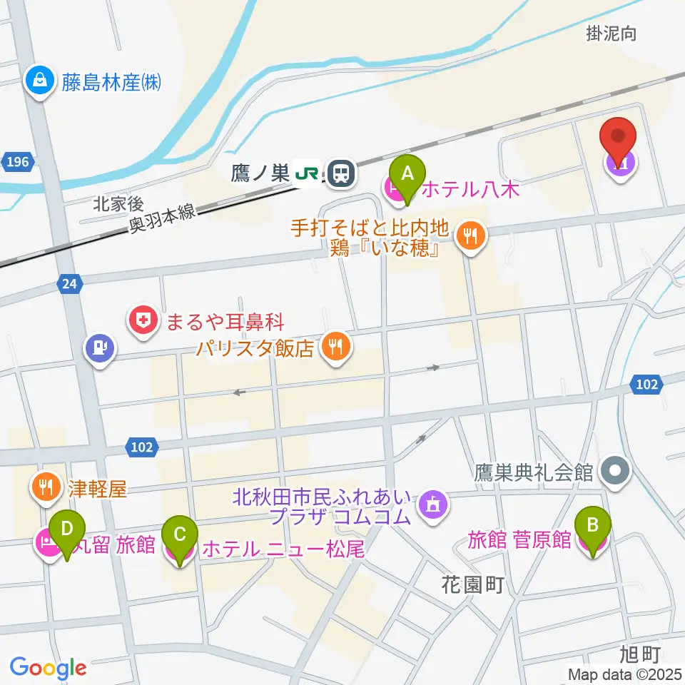 北秋田市文化会館ファルコン周辺のホテル一覧地図