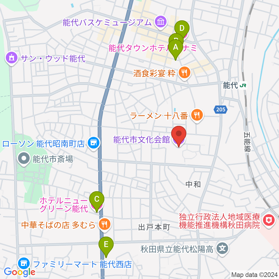 能代市文化会館周辺のホテル一覧地図