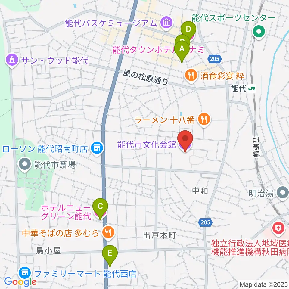 能代市文化会館周辺のホテル一覧地図
