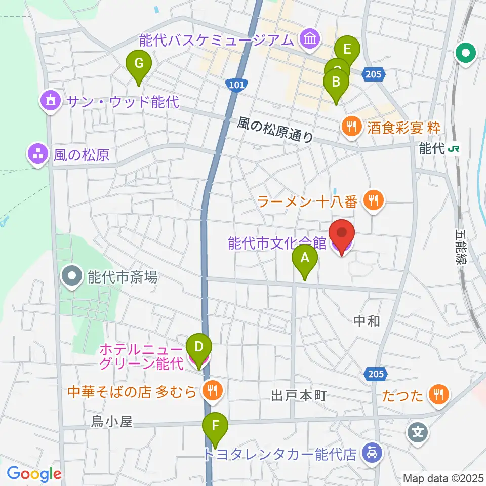 能代市文化会館周辺のホテル一覧地図