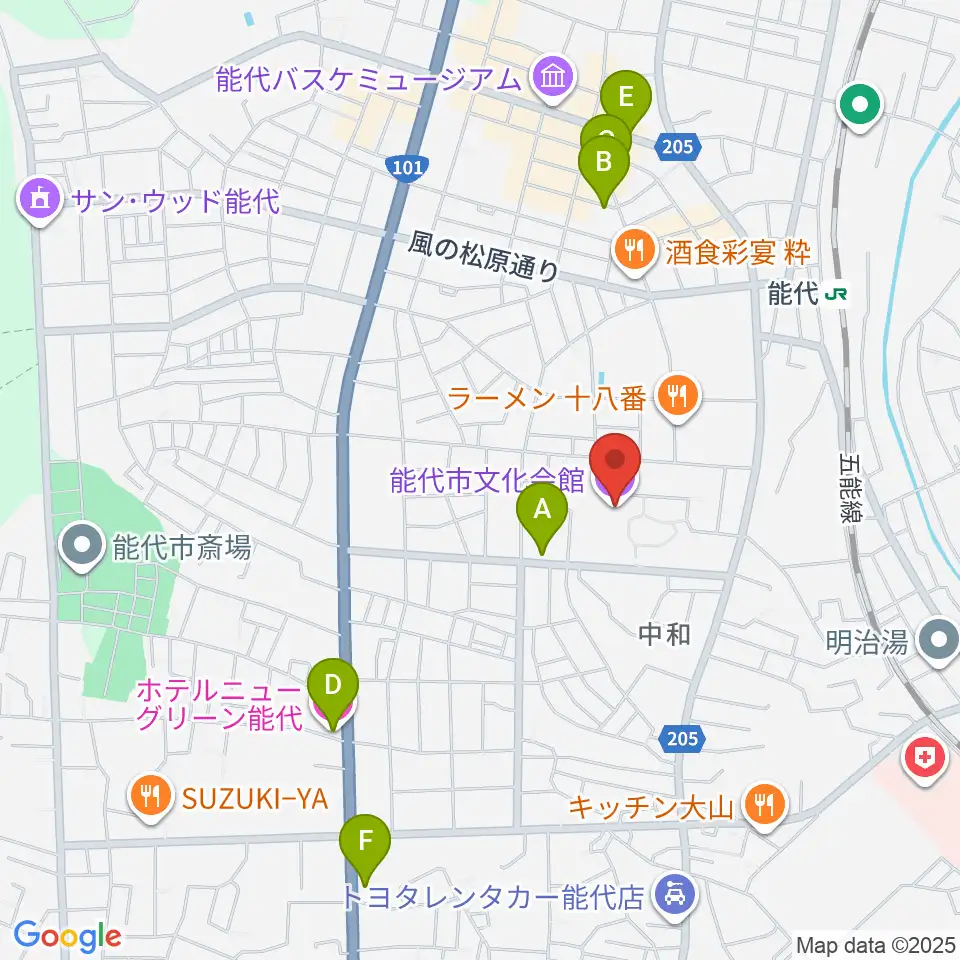 能代市文化会館周辺のホテル一覧地図