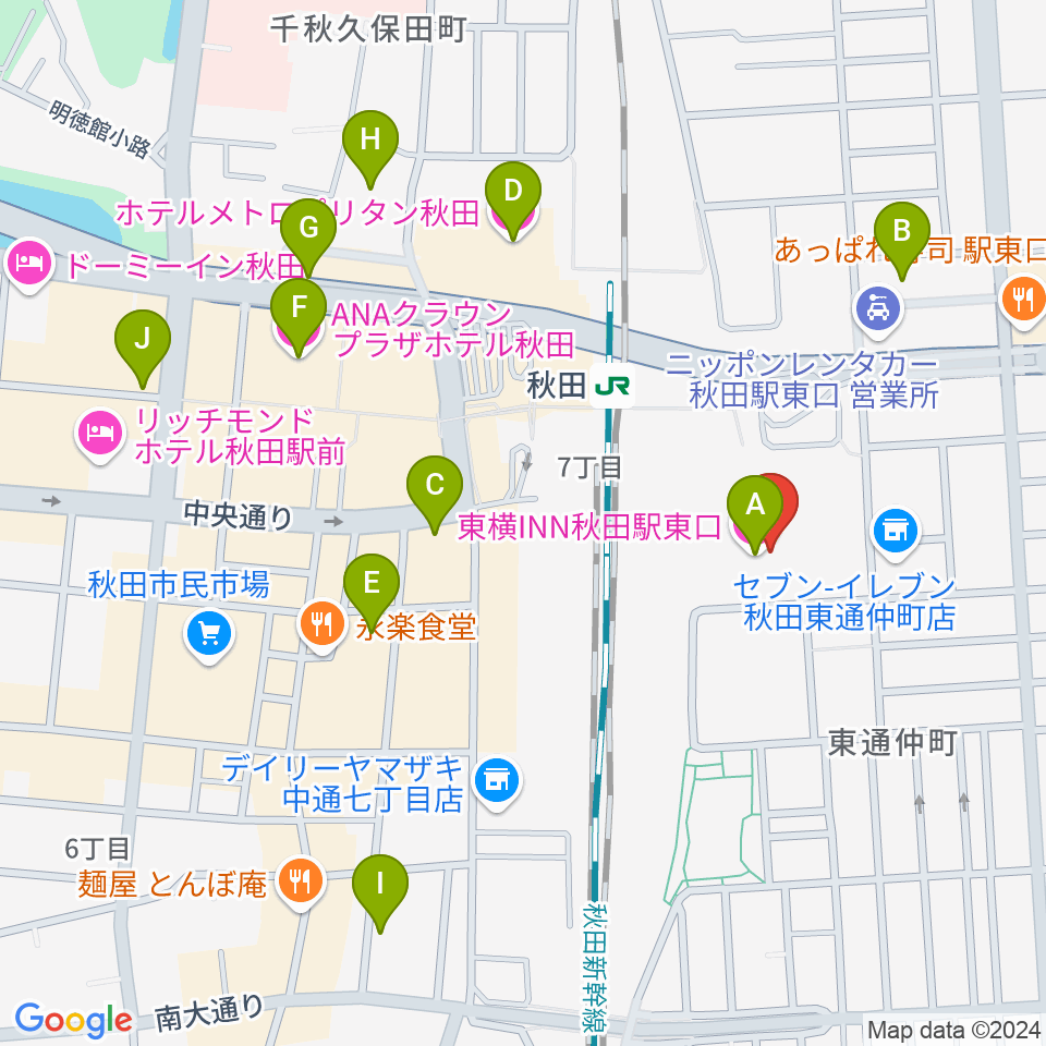 秋田拠点センターアルヴェ周辺のホテル一覧地図