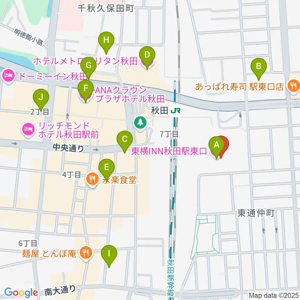 秋田拠点センターアルヴェ周辺のホテル一覧地図