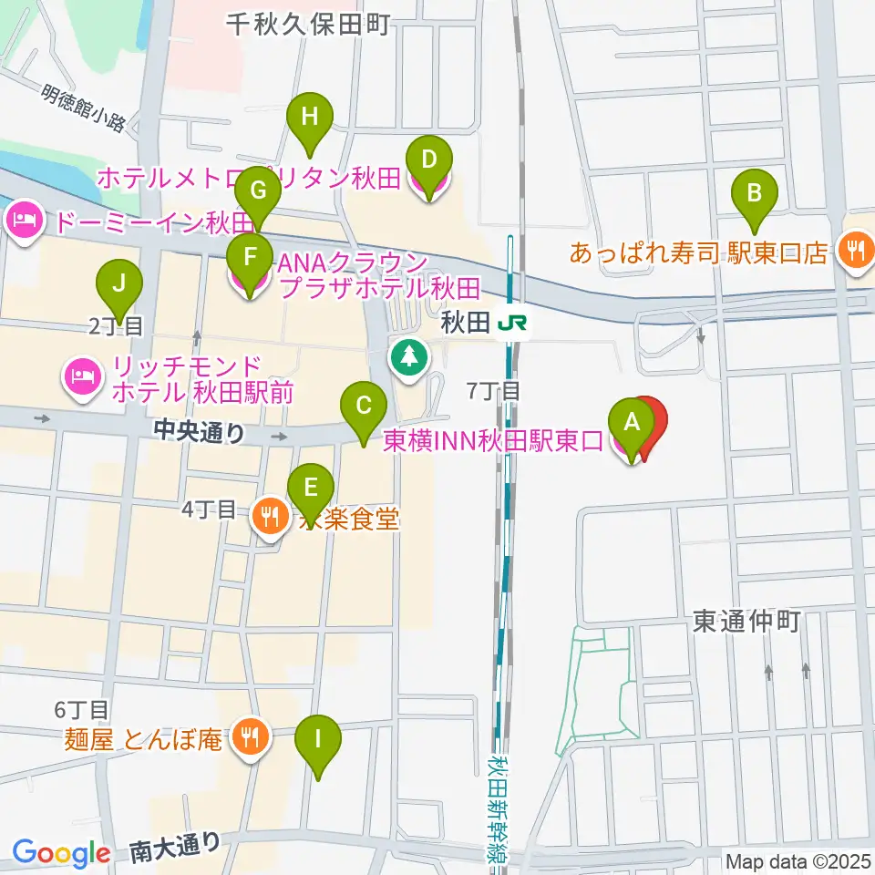 秋田拠点センターアルヴェ周辺のホテル一覧地図