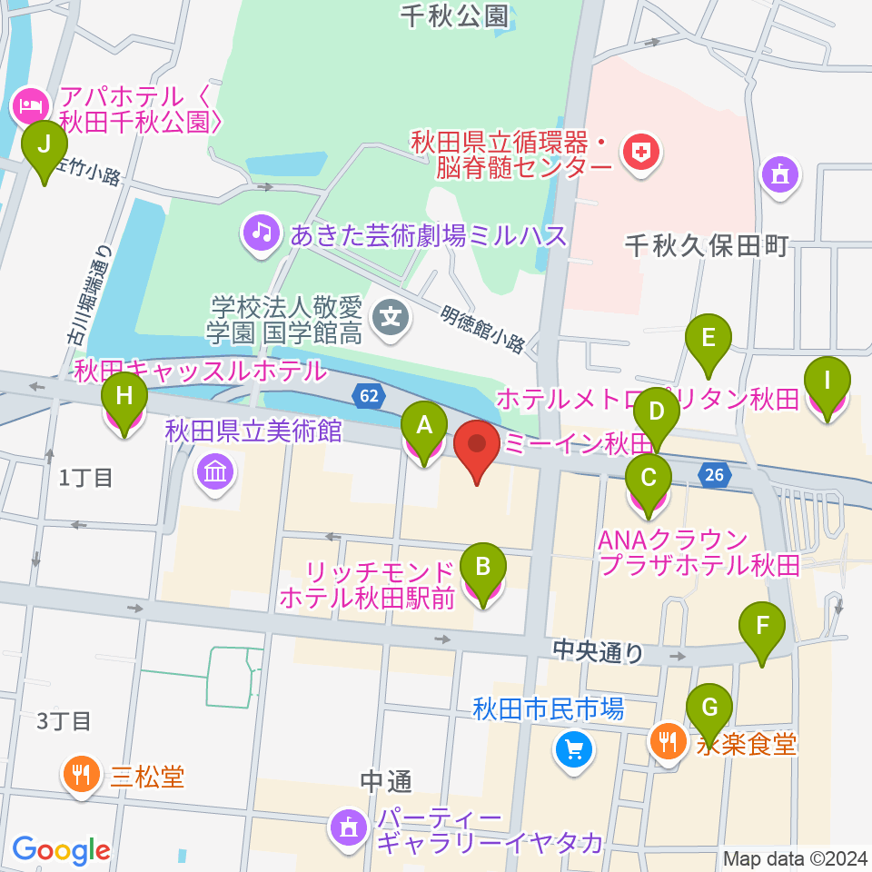 秋田アトリオン周辺のホテル一覧地図