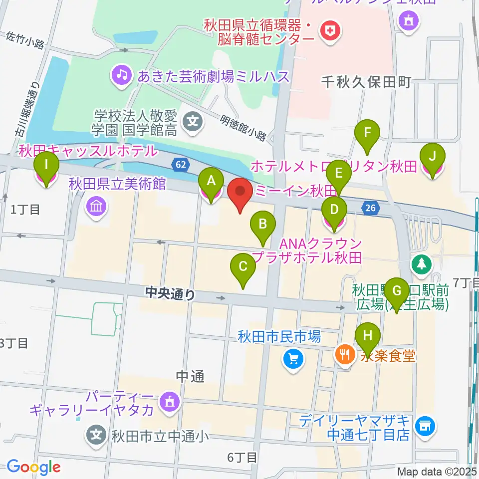 秋田アトリオン周辺のホテル一覧地図