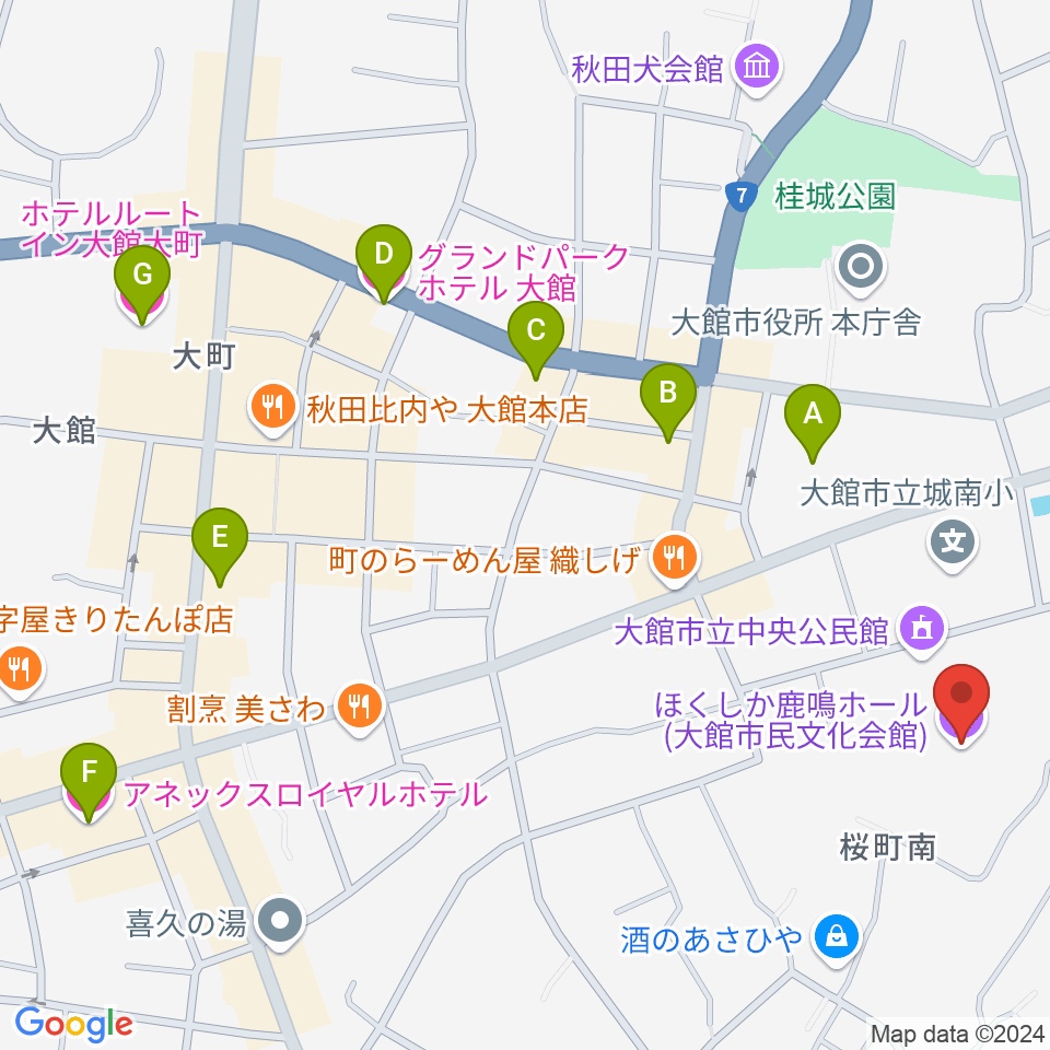 ほくしか鹿鳴ホール周辺のホテル一覧地図