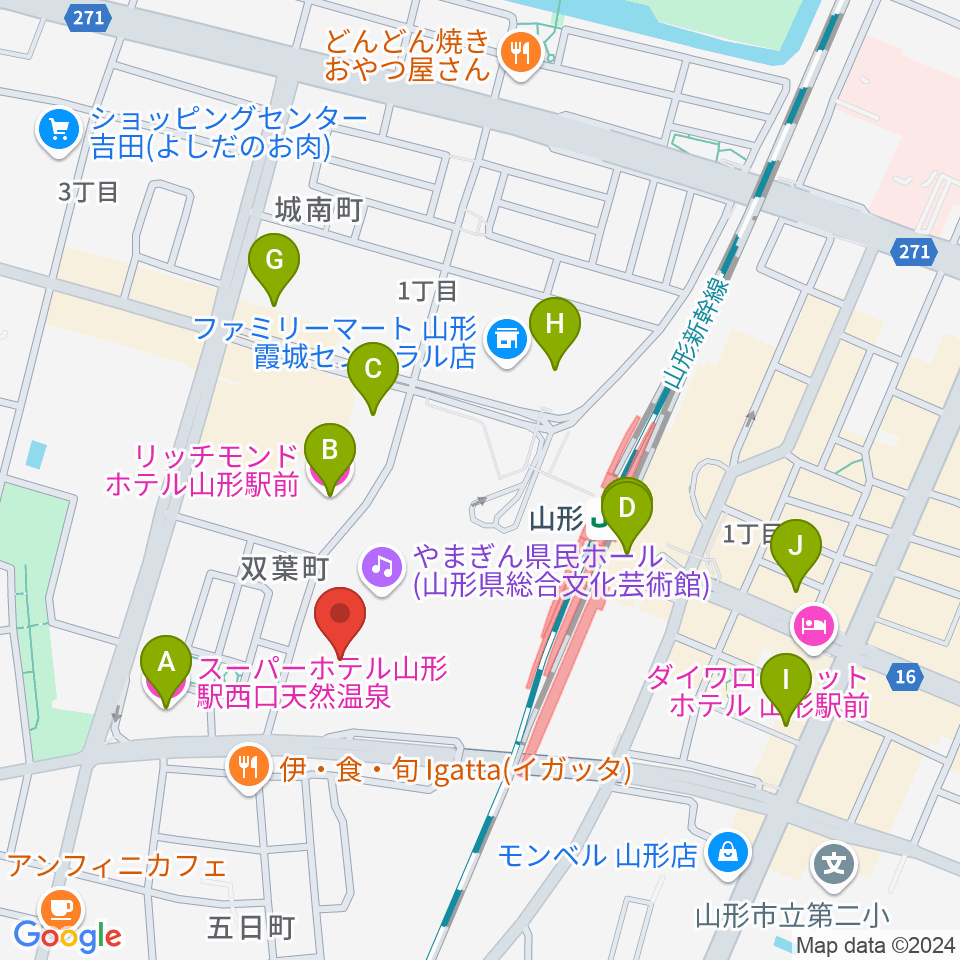 山形テルサホール周辺のホテル一覧地図