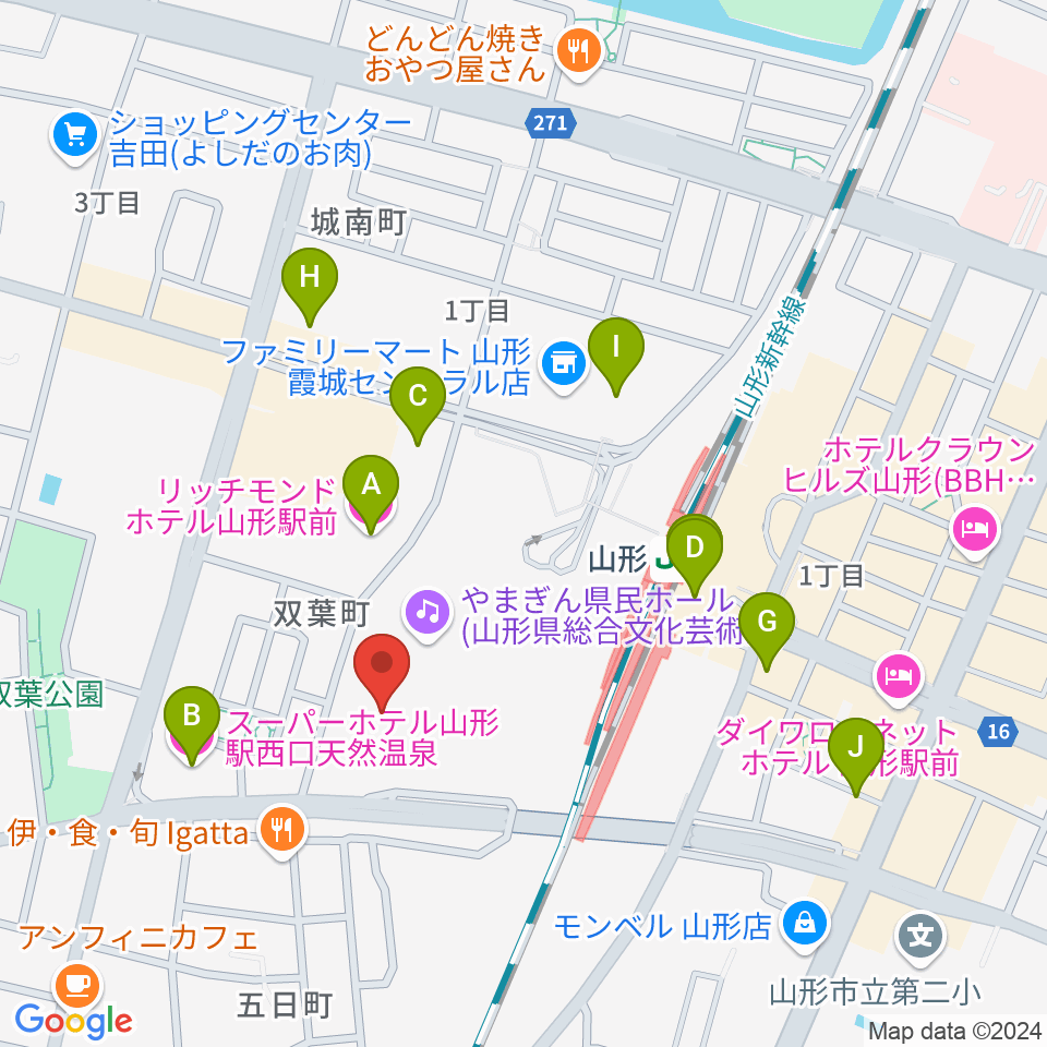 山形テルサホール周辺のホテル一覧地図