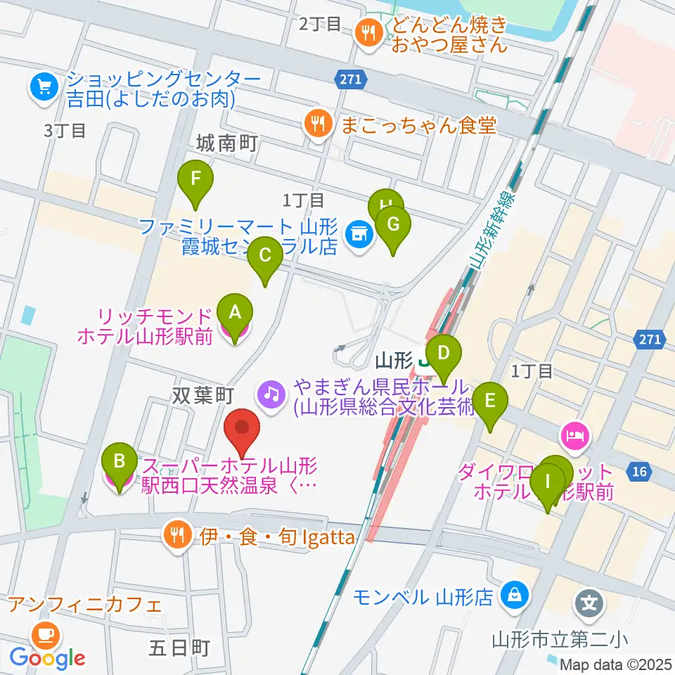 山形テルサホール周辺のホテル一覧地図