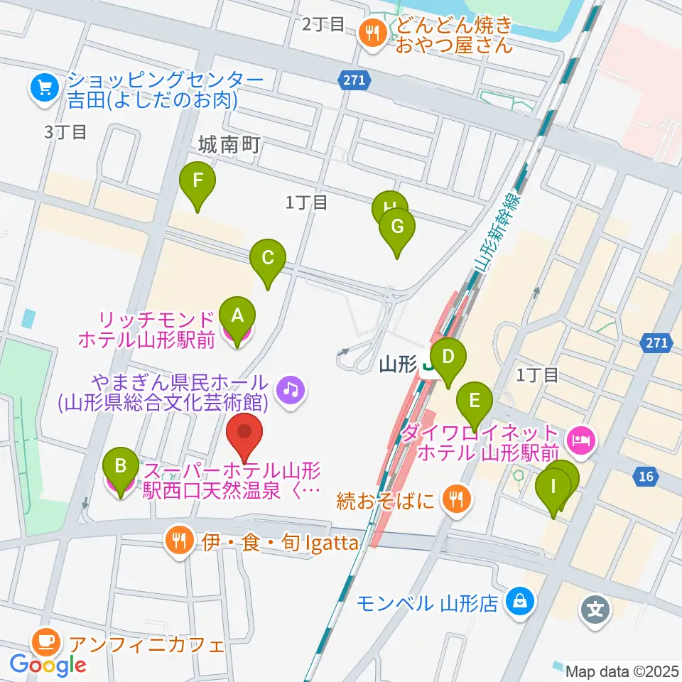 山形テルサホール周辺のホテル一覧地図