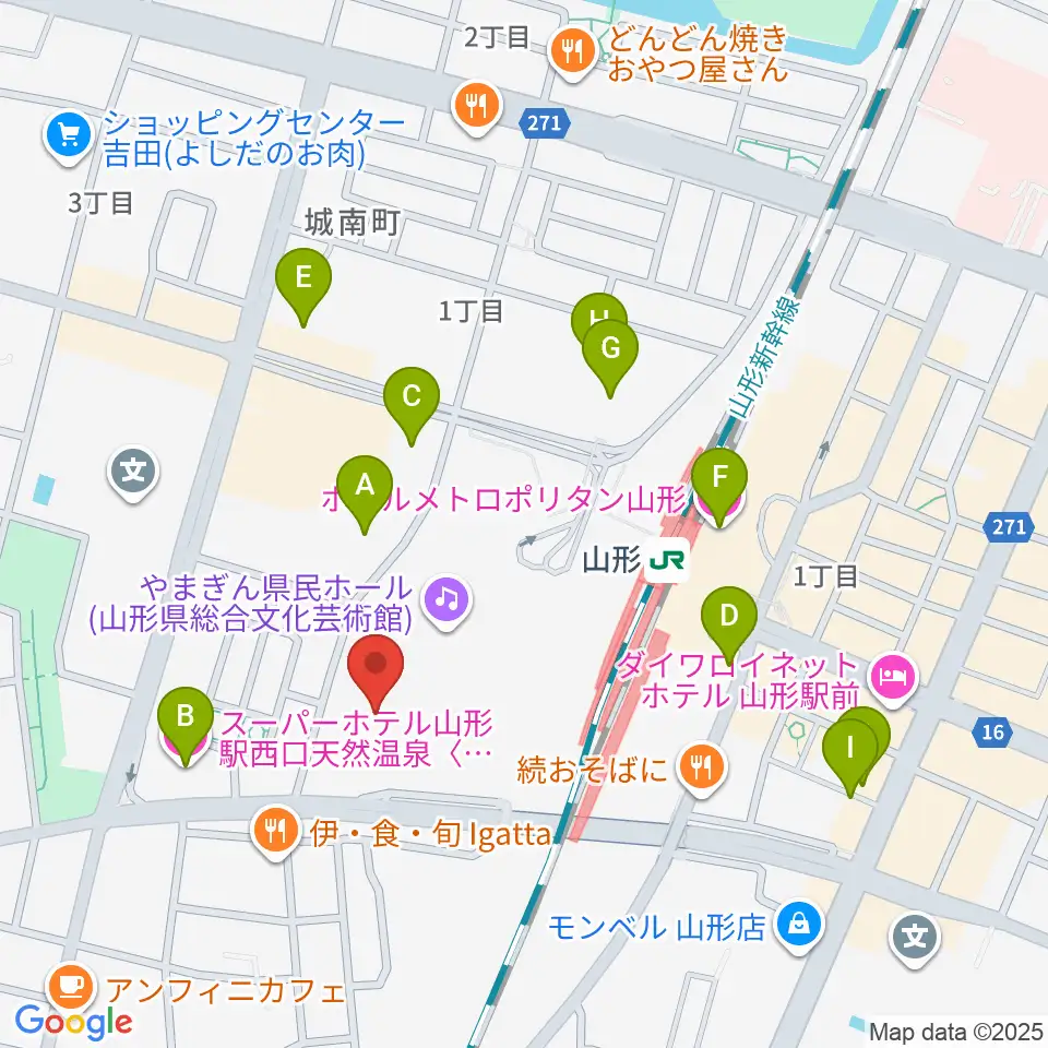 山形テルサホール周辺のホテル一覧地図